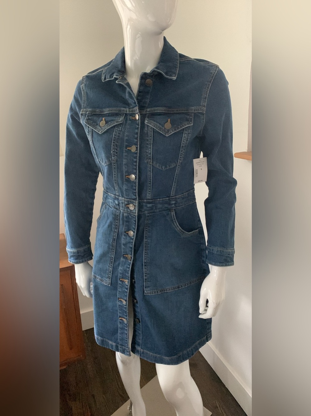 Denim Button-Front Trench Jacket Dress - Blue